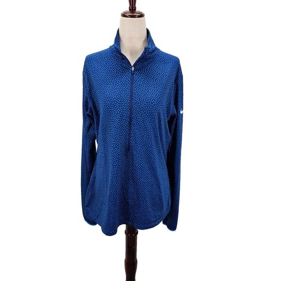 Nike Pro Jacket Womens XL Half Zip Running Thumbholes Pullover Blue‎ Polka Dot - Picture 1 of 13